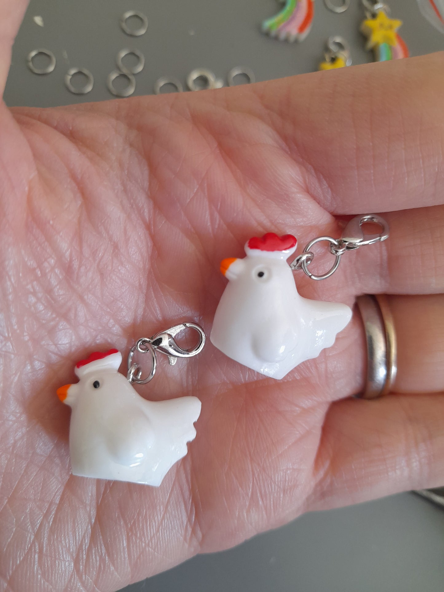 Handmade chicken stitch markers